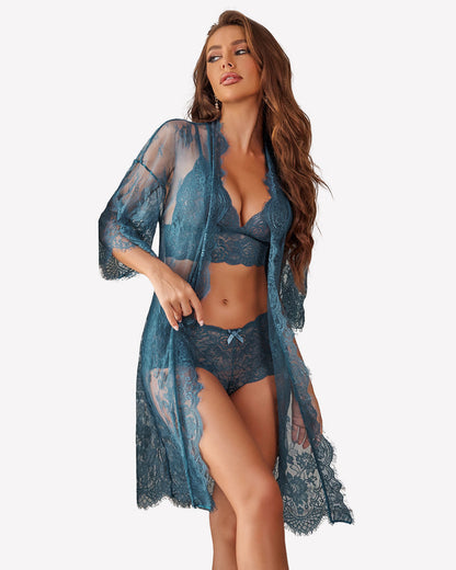 VELVET NOIR™ – Lace Robe Set