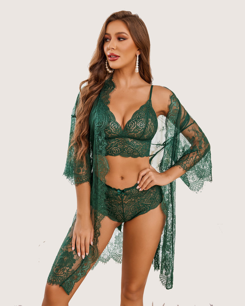 VELVET NOIR™ – Lace Robe Set
