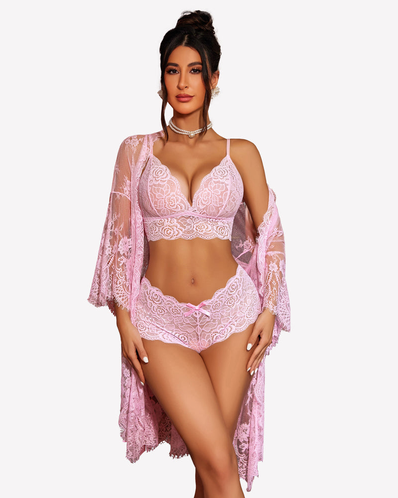 VELVET NOIR™ – Lace Robe Set