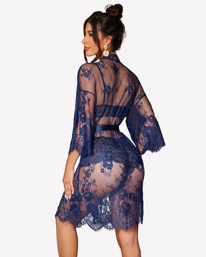 VELVET NOIR™ – Lace Robe Set