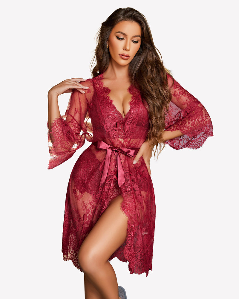 VELVET NOIR™ – Lace Robe Set