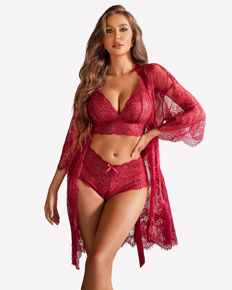 VELVET NOIR™ – Lace Robe Set